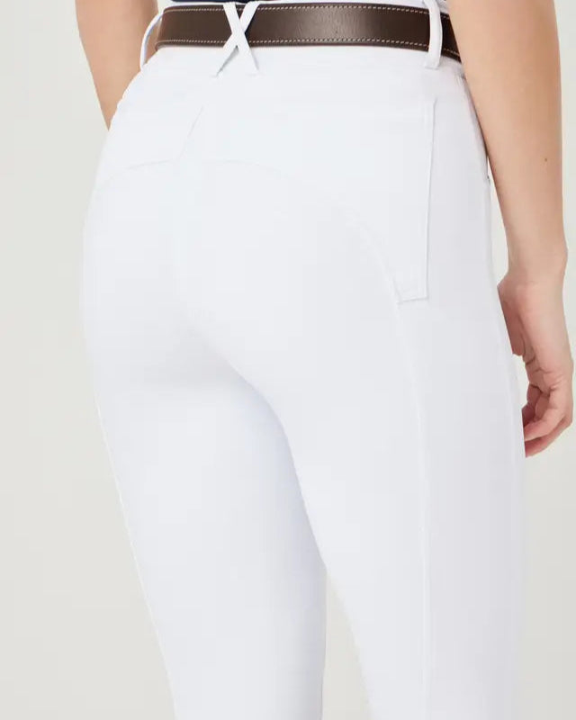 White Riding Pants with LeMieux Brown Leather Belt | Equestrian Belted Breeches