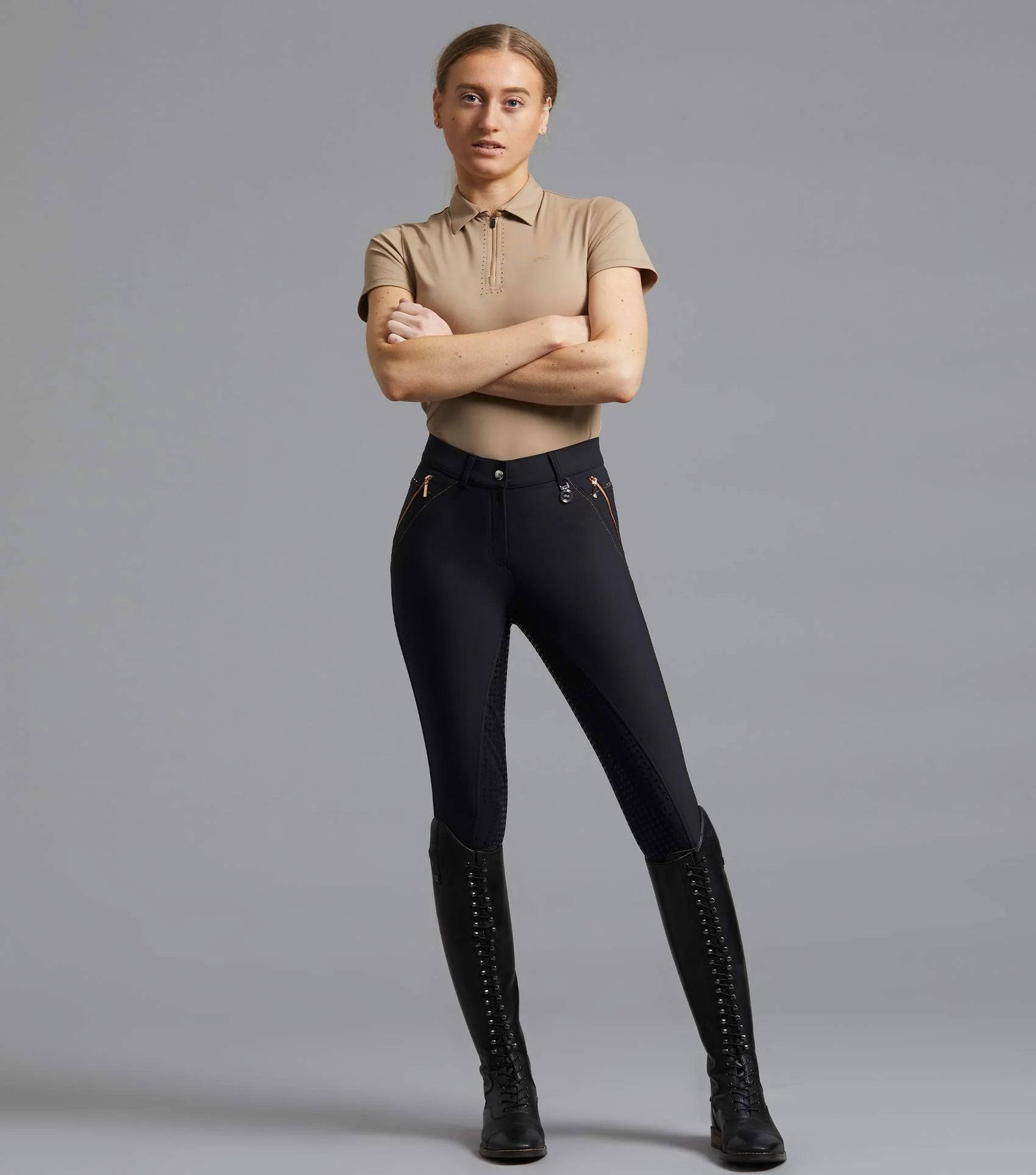 Premier Equine Milliania Black Full Seat Gel Riding Breeches. Equestrian apparel.