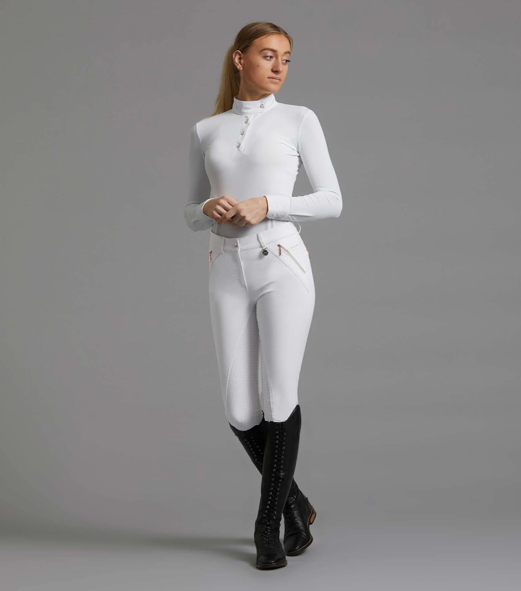 PREMIER EQUINE Milliania White Riding Breeches | Equestrian Competition Apparel | Equiflair - Shop Now!