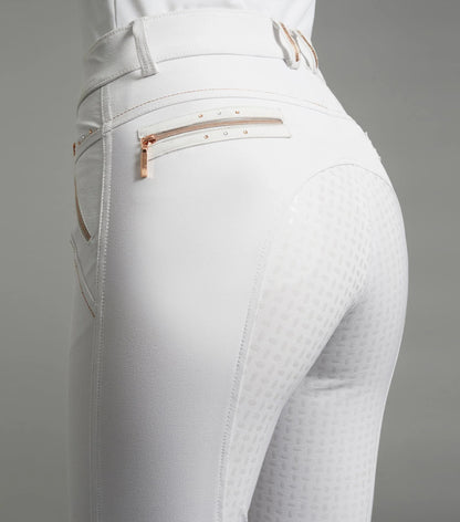 Premier Equine Milliania White Competition Breeches: Ladies Equestrian Riding Pants with Full Seat Gel