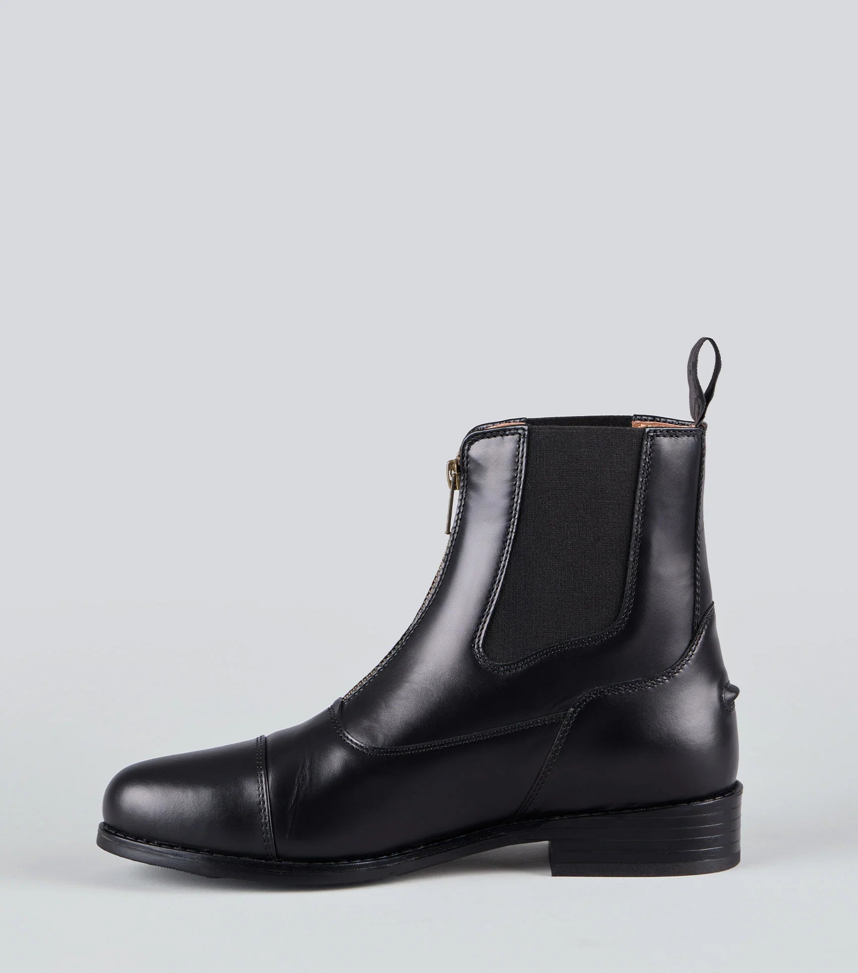Premier Equine Mimas Black Leather Paddock Boots. Front zip riding boots for equestrian activities.