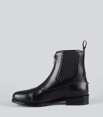 Premier Equine Mimas Black Leather Paddock Boots. Front zip riding boots for equestrian activities.
