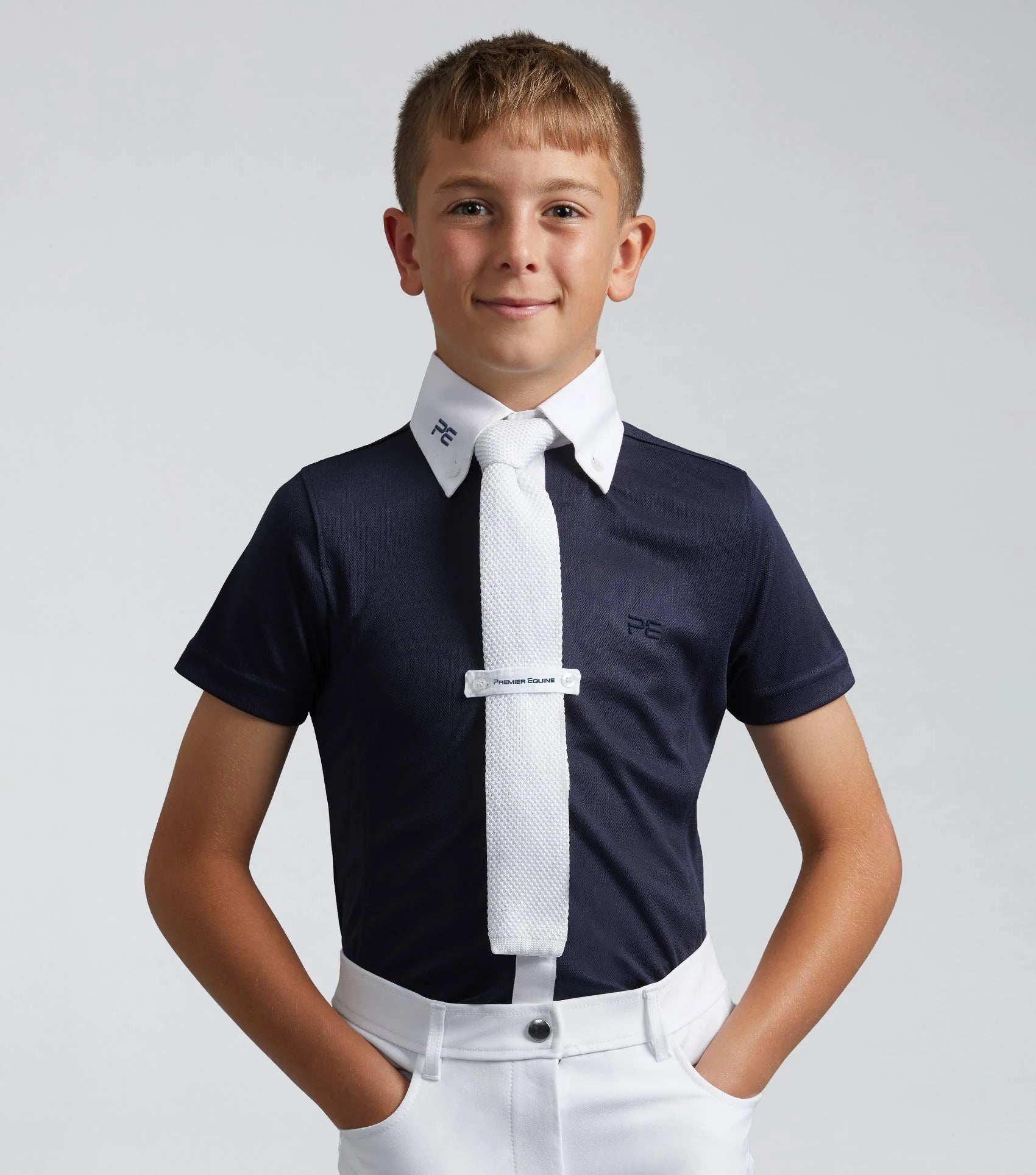 Premier Equine Mini Antonio Boy's Show Shirt - Navy Short Sleeve Competition Equestrian Apparel