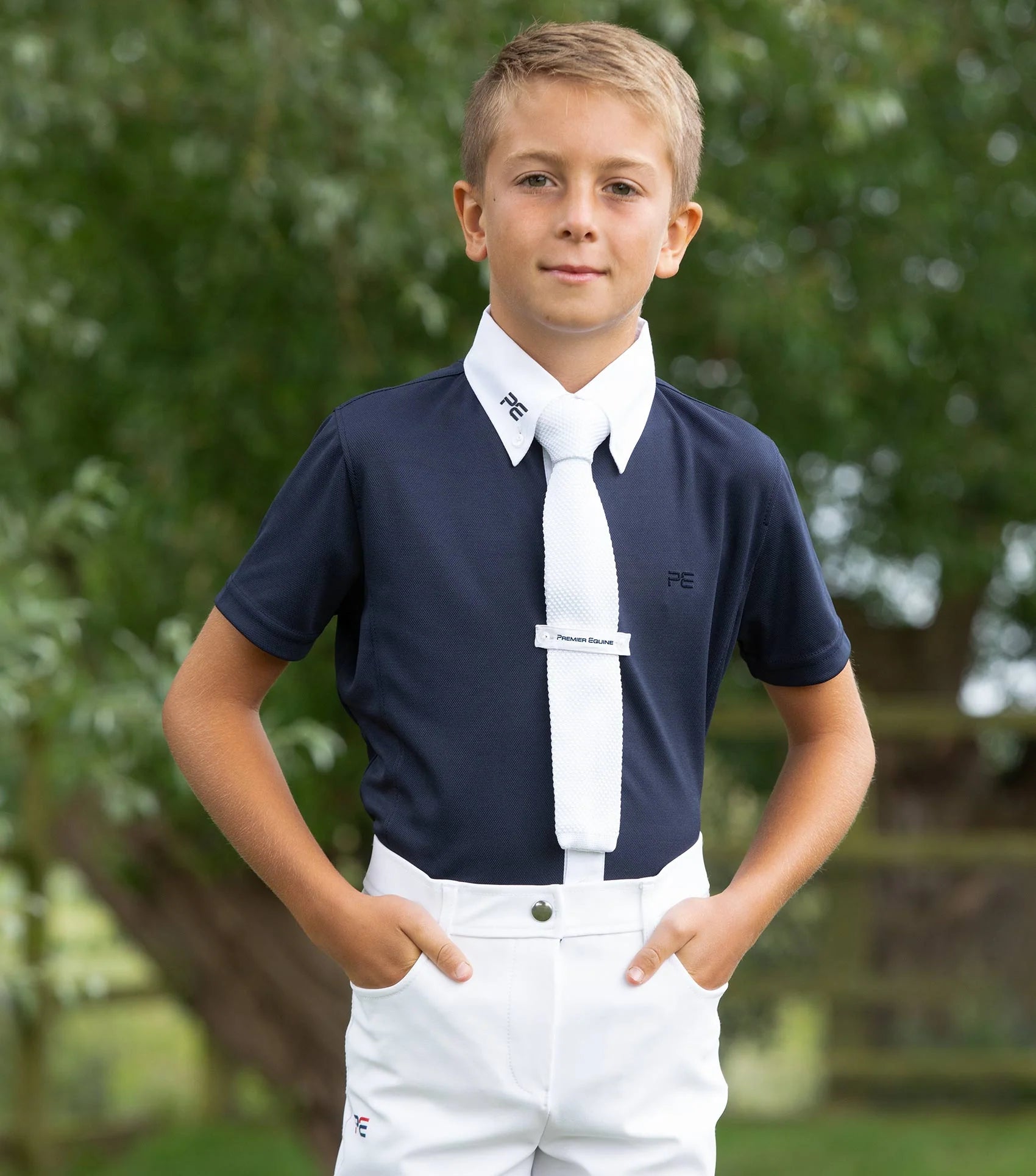 Premier Equine Boy's Navy Show Shirt: Equestrian Competition Apparel for Young Riders