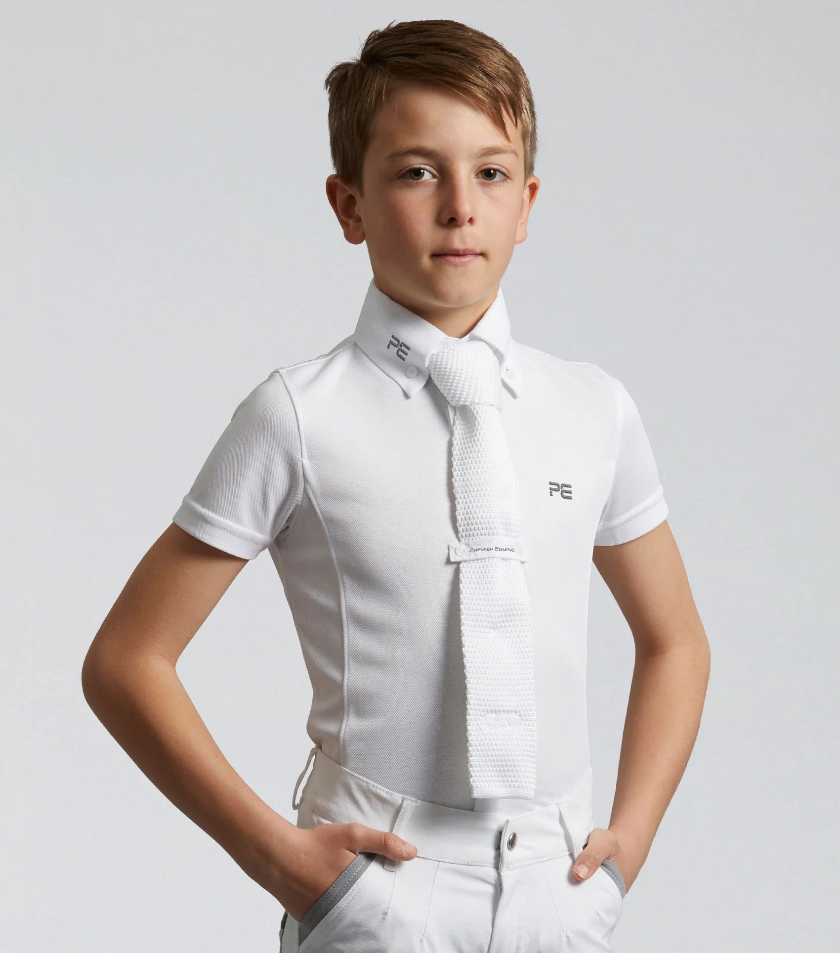PREMIER EQUINE Boy's Short Sleeve Show Shirt - White - Competition Equestrian Apparel