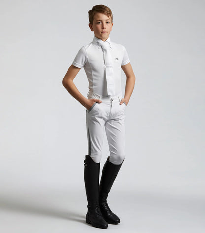 Premier Equine Boy's Short Sleeve Show Shirt - White. Equestrian Competition Apparel