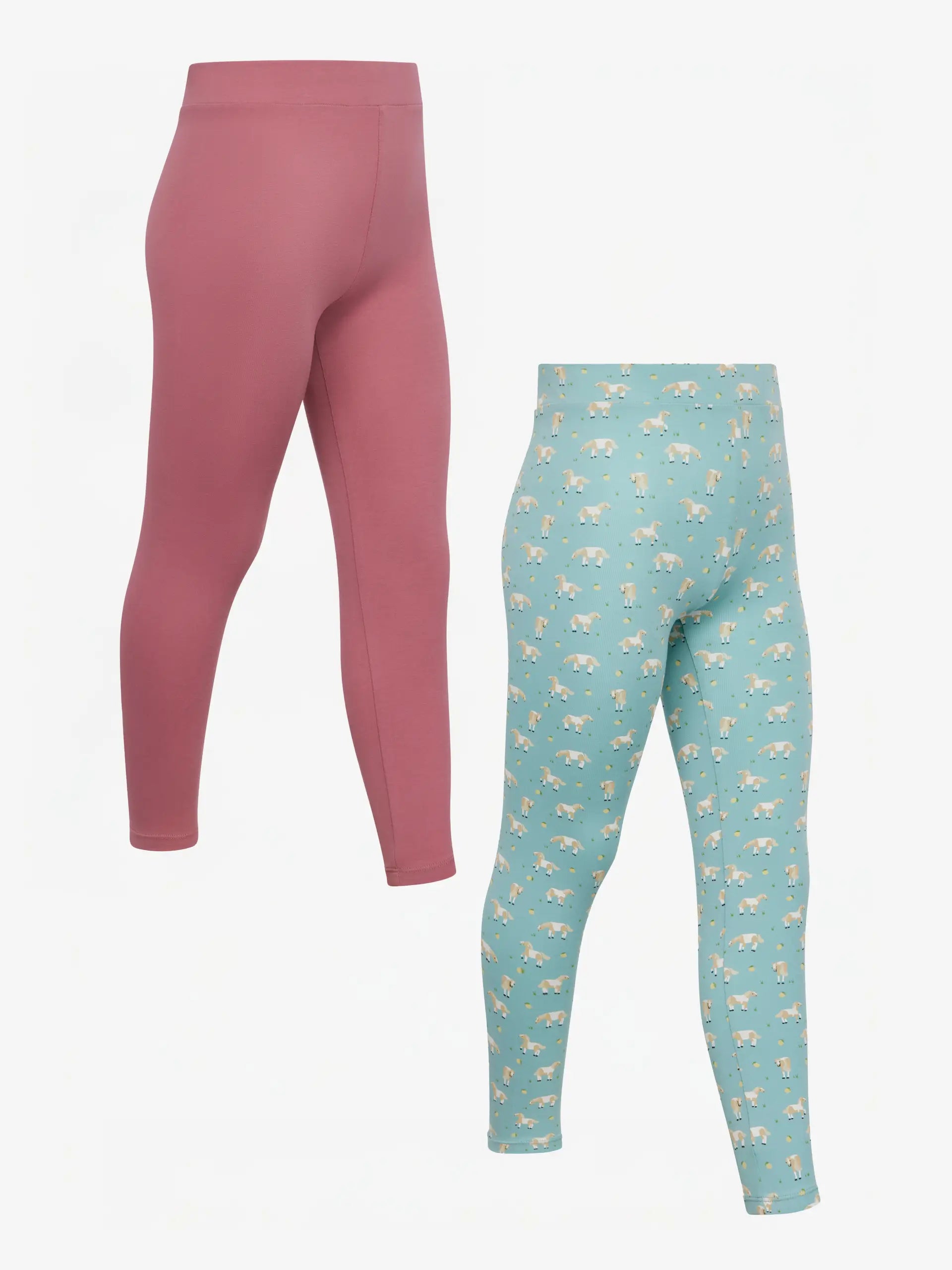 LeMieux Mini Riding Leggings 2-Pack for Girls - Equestrian Apparel, Lemon & Peony Colors, Horse Pattern