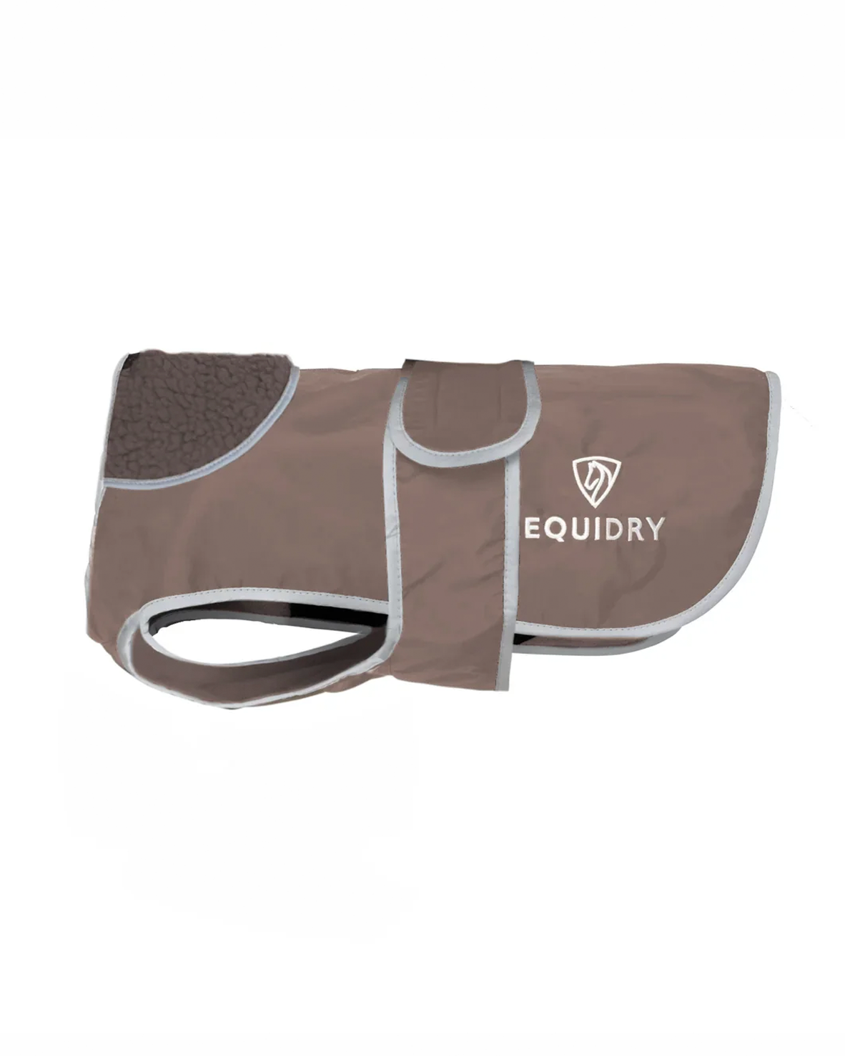 EQUIDRY Waterproof Dog Coat - Mocha: Warm, fleece-lined pet jacket with reflective trim for safety.