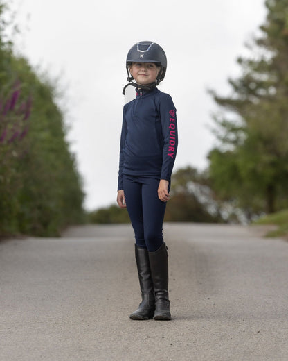 EQUIDRY Water Repellent Leggings Knee Grip Children's Navy/Raspberry
