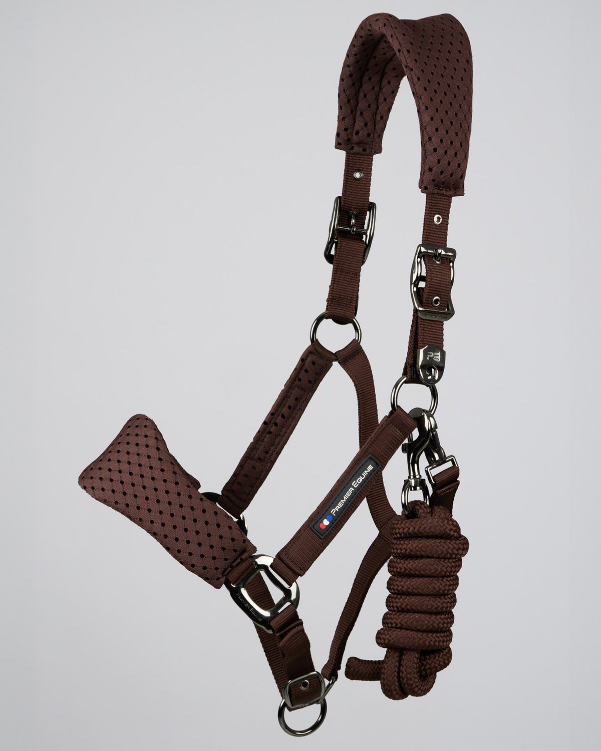 PREMIER EQUINE NECTO 3D Mesh Head Collar, Brown, Lead Rope, Horse Tack, Equestrian Equipment
