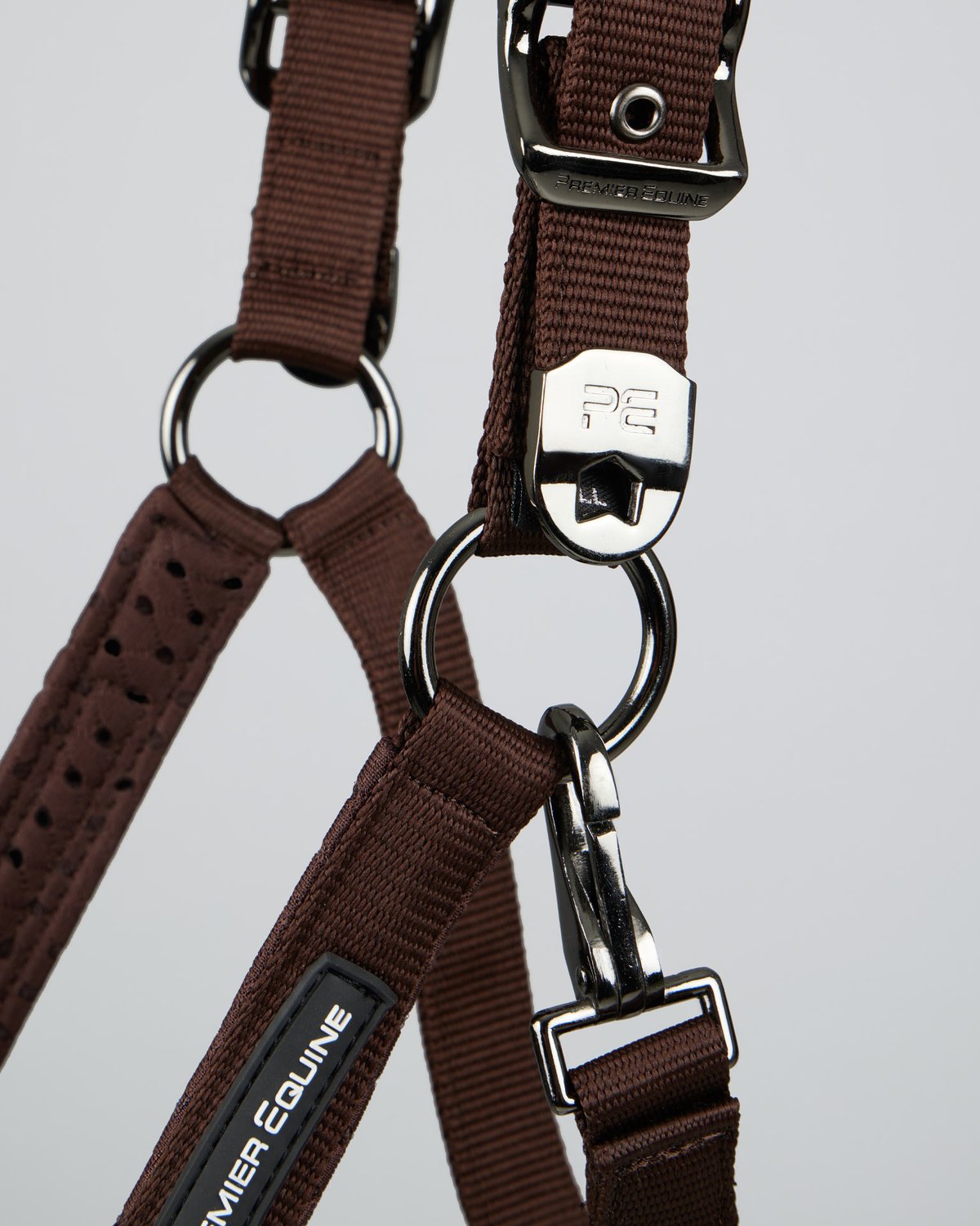PREMIER EQUINE Brown Mesh Head Collar Details: Adjustable Buckles, Comfortable 3D Mesh, Horse Halter with Lead Rope Attachment.