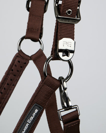 PREMIER EQUINE Brown Mesh Head Collar Details: Adjustable Buckles, Comfortable 3D Mesh, Horse Halter with Lead Rope Attachment.