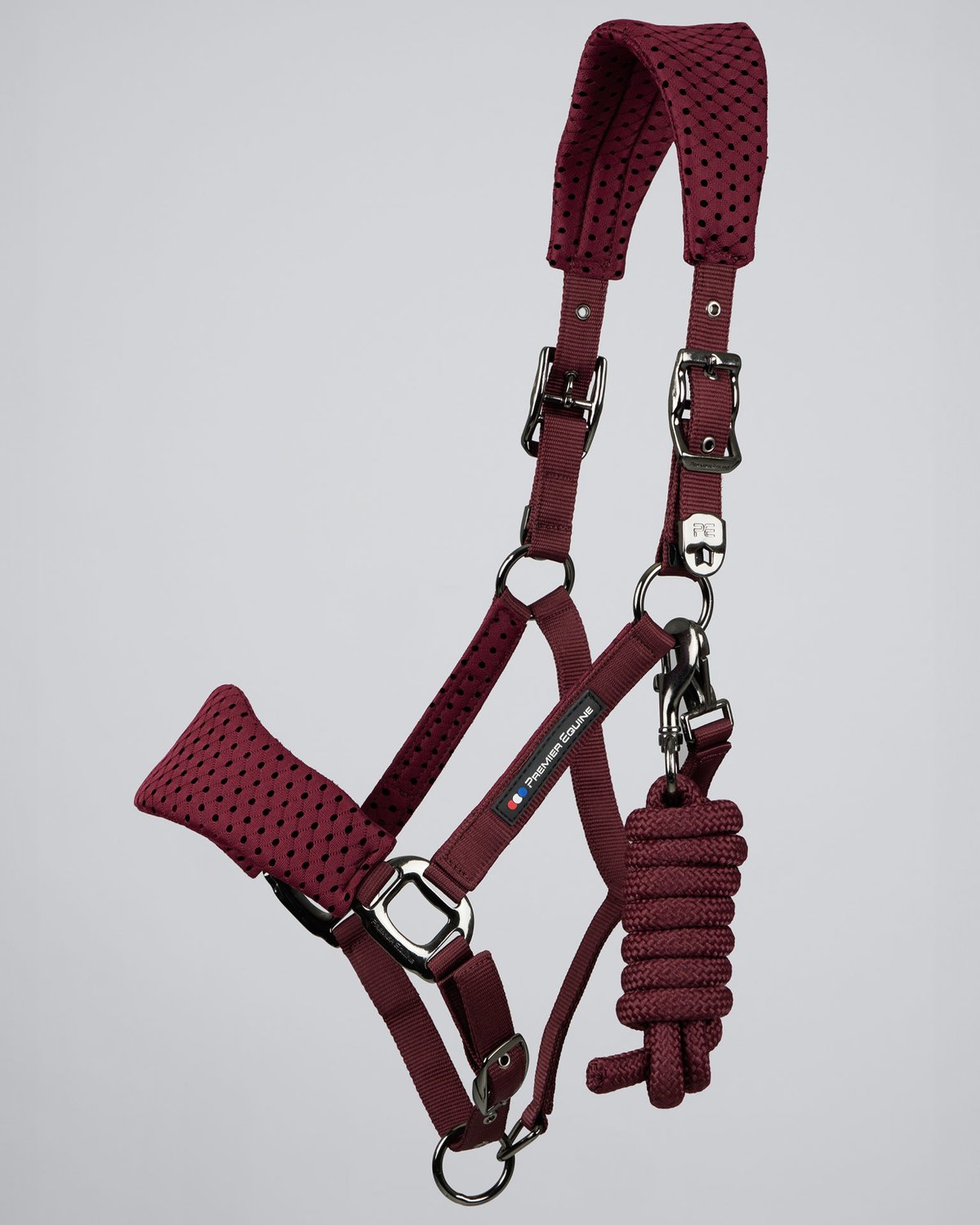 Premier Equine Necto 3D Mesh Head Collar with Lead Rope Burgundy