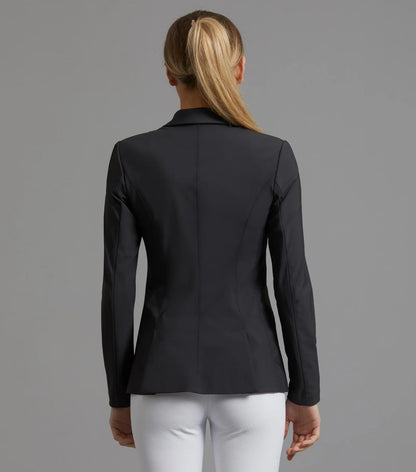 Premier Equine Women's Competition Jacket, Black Fitted Equestrian Show Jacket, Rear View
