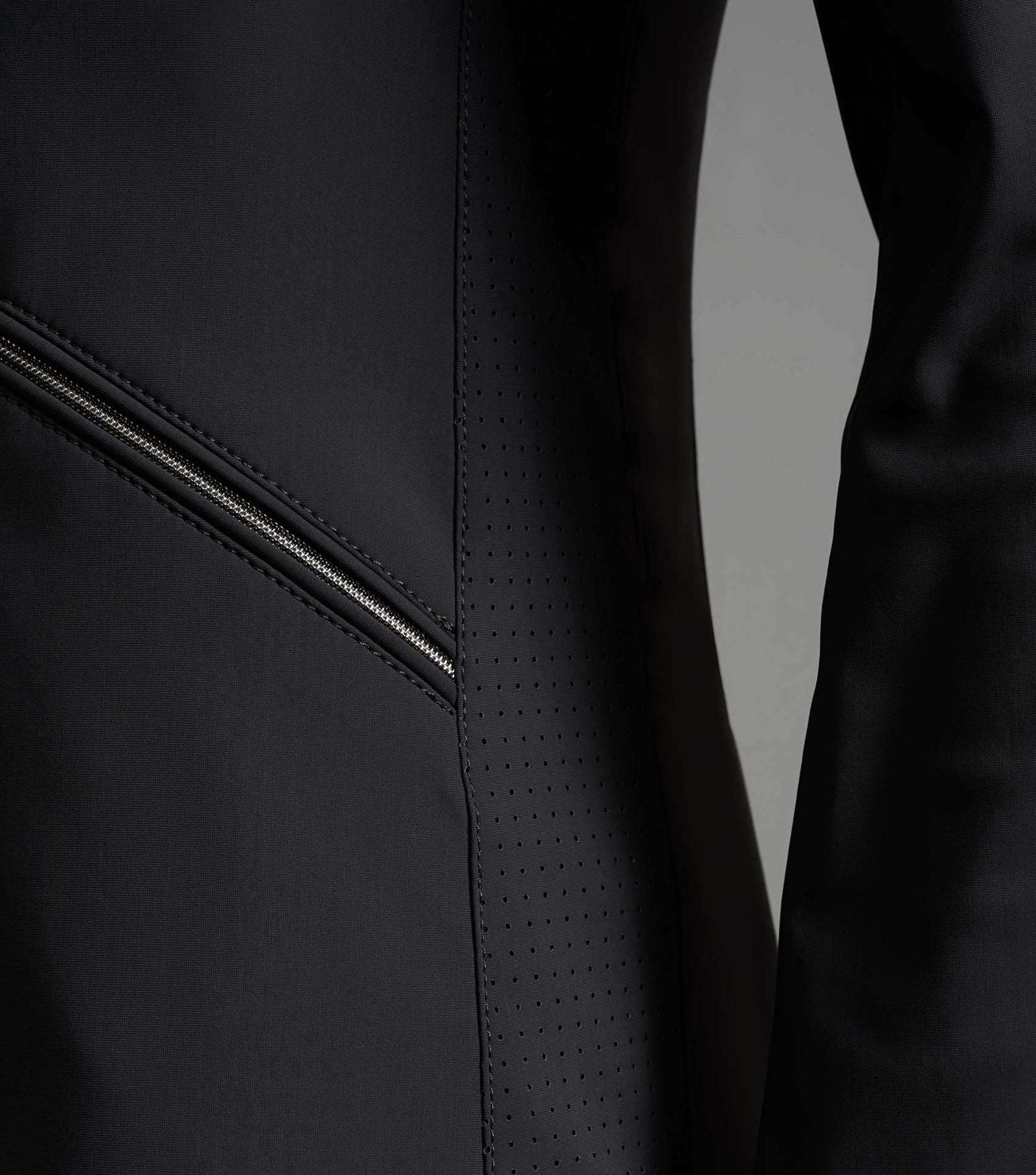 Black Equestrian Competition Jacket: Zip Detail, Perforated Panels, Ladies Style