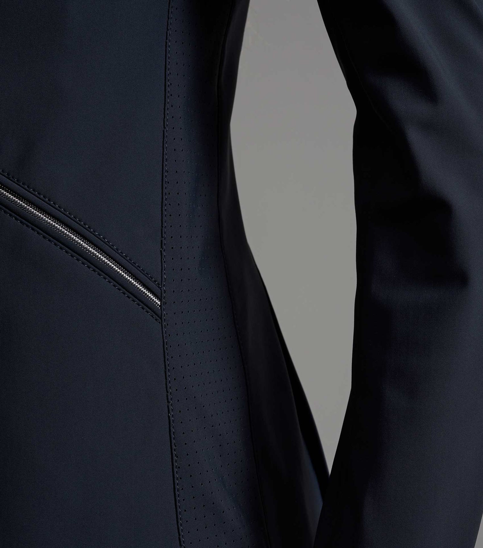 Premier Equine Nera Ladies Competition Jacket Navy - Breathable, Stretch Fabric with Zipper and Perforated Panels.