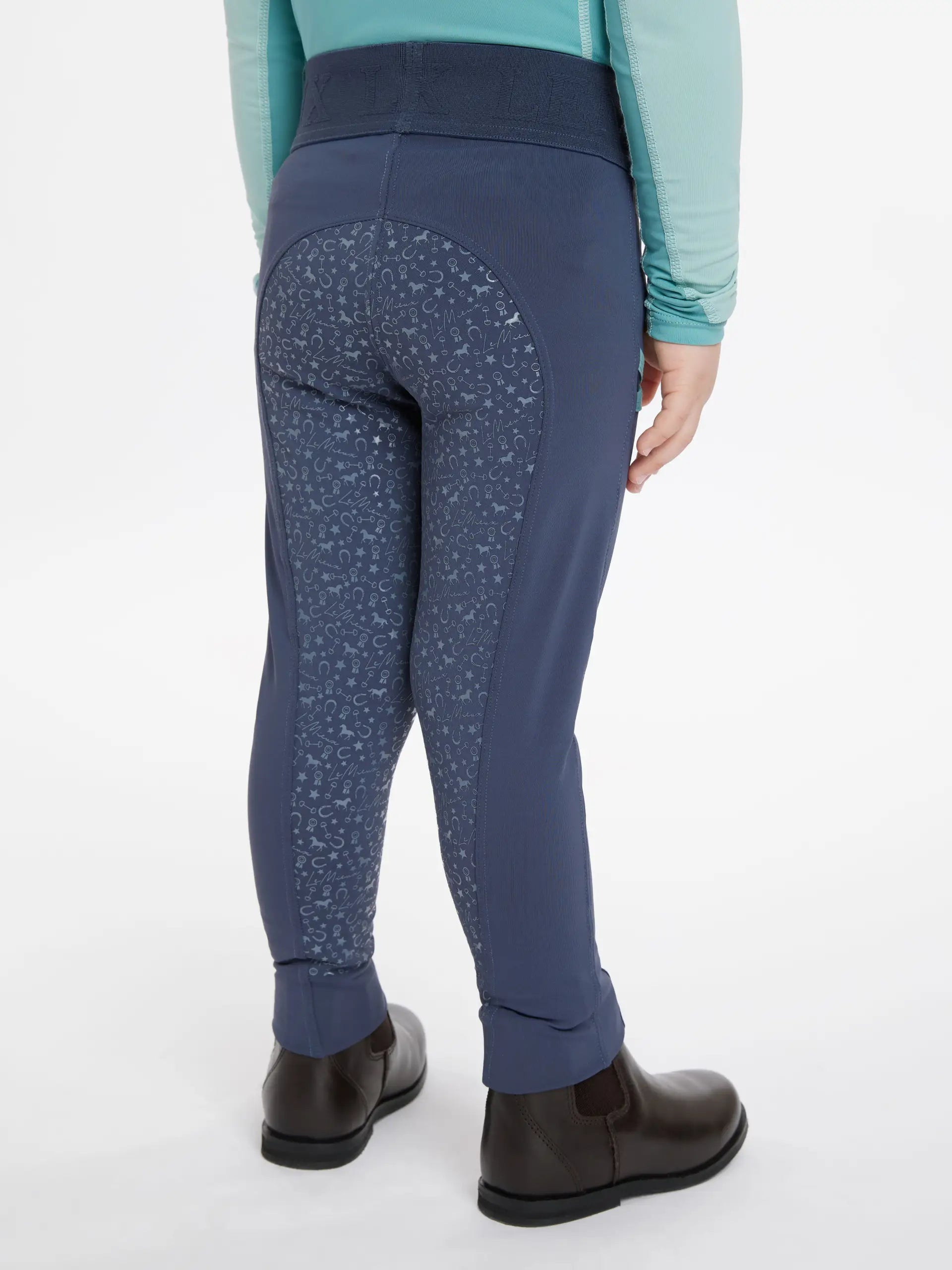 LEMIEUX Mini Pull On Riding Leggings in Dusk Blue - Children's Equestrian Apparel with Horse Pattern and Comfortable Grip