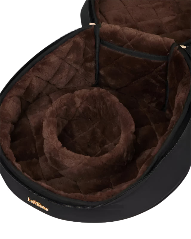 LEMIEUX LUXE Black Hat Box: Equestrian Storage, Faux Fur Lined, Double Zip, Gloves Compartment, Travel & Show Ready