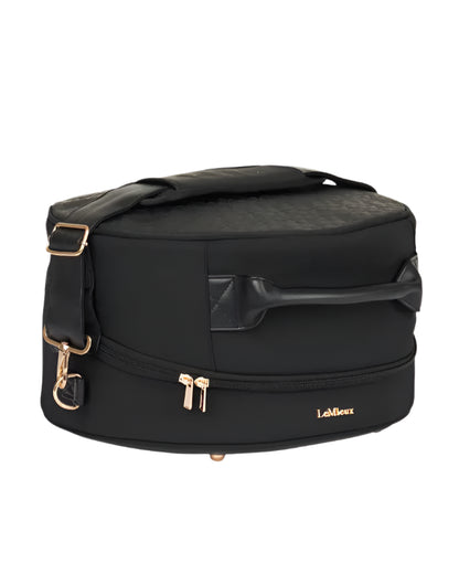 LeMieux Luxe Black Equestrian Hat Box: Stylish Horse Riding Hat Storage & Travel Bag with Quilted Lining & Shoulder Strap - Equiflair