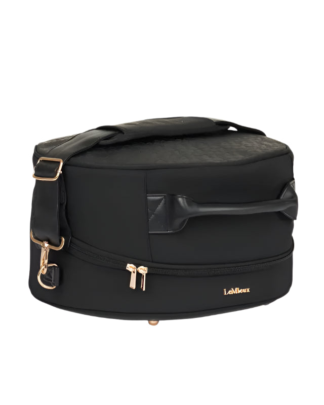 LeMieux Luxe Black Equestrian Hat Box: Stylish Horse Riding Hat Storage & Travel Bag with Quilted Lining & Shoulder Strap - Equiflair