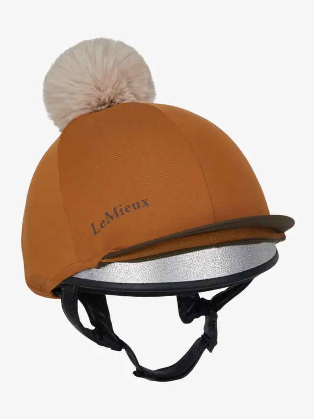 LEMIEUX Pom Hat Silk Ginger - Equestrian Helmet Cover with Faux Fur Pom - Equiflair