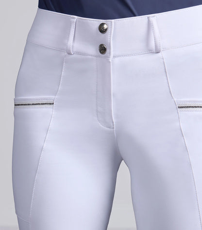 PREMIER EQUINE Ofena White Womens Riding Breeches - Full Seat Gel, Dual Pockets, Competition Ready