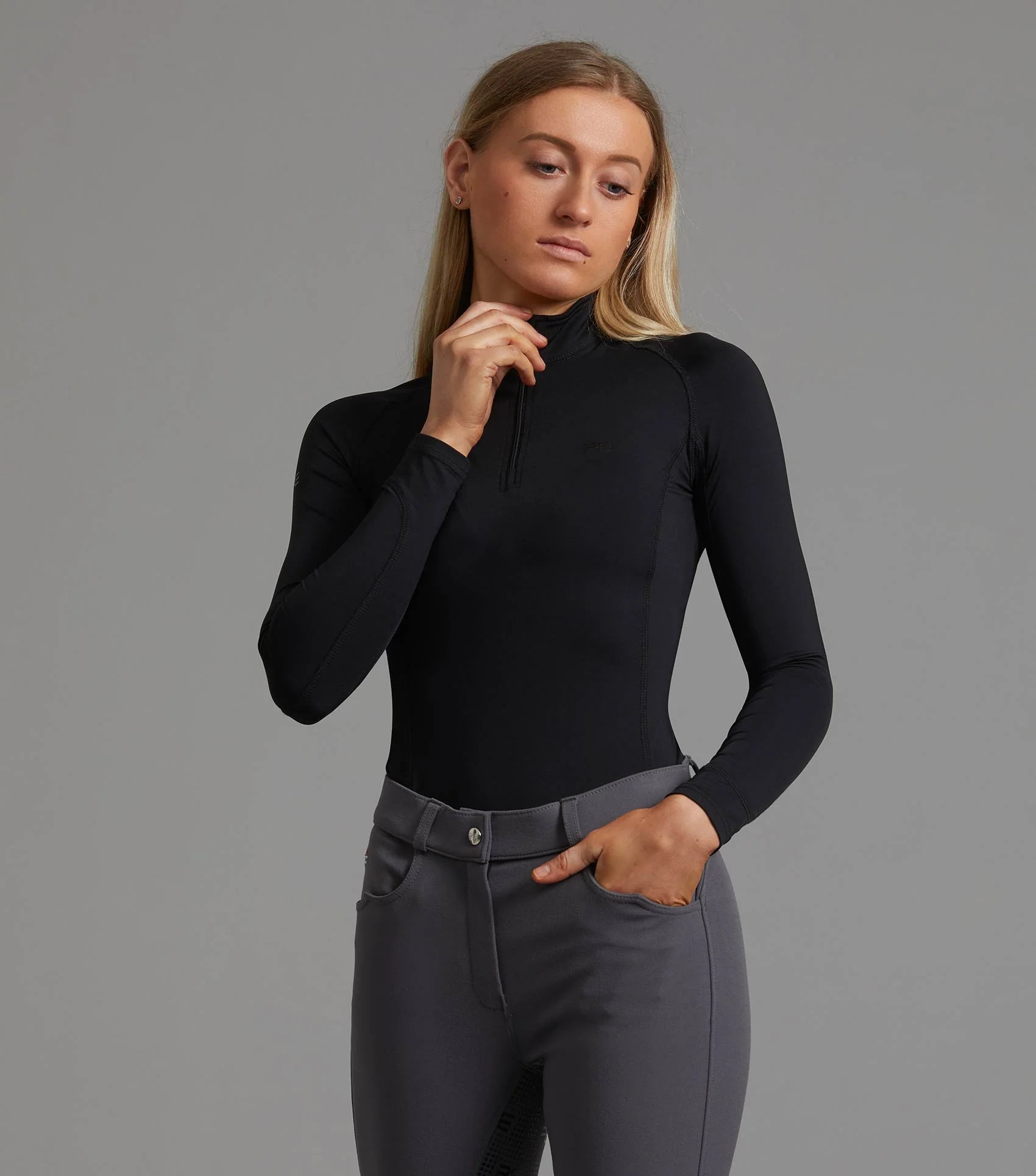 Premier Equine Ombretta Black Technical Riding Top: Ladies Long Sleeve Equestrian Base Layer Shirt