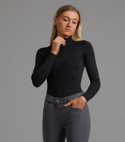 Premier Equine Ombretta Black Technical Riding Top: Ladies Long Sleeve Equestrian Base Layer Shirt