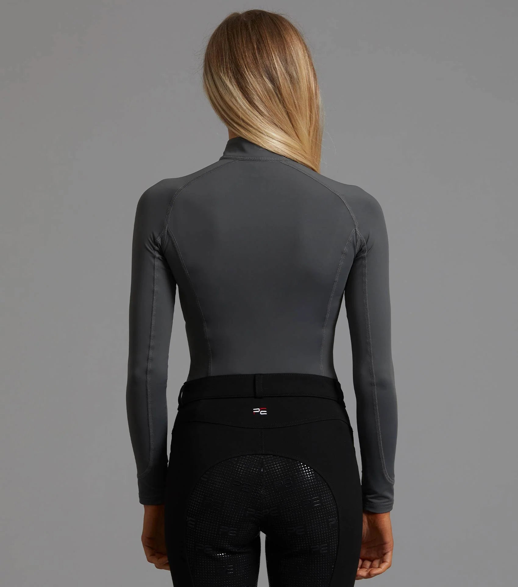 Ladies Riding Top: Premier Equine Ombretta Technical Stretch Long Sleeve - Anthracite Grey