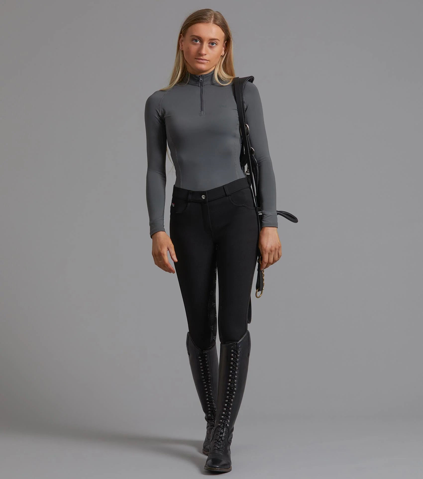 Premier Equine Ombretta Ladies Technical Riding Top Anthracite Grey | Equestrian Apparel