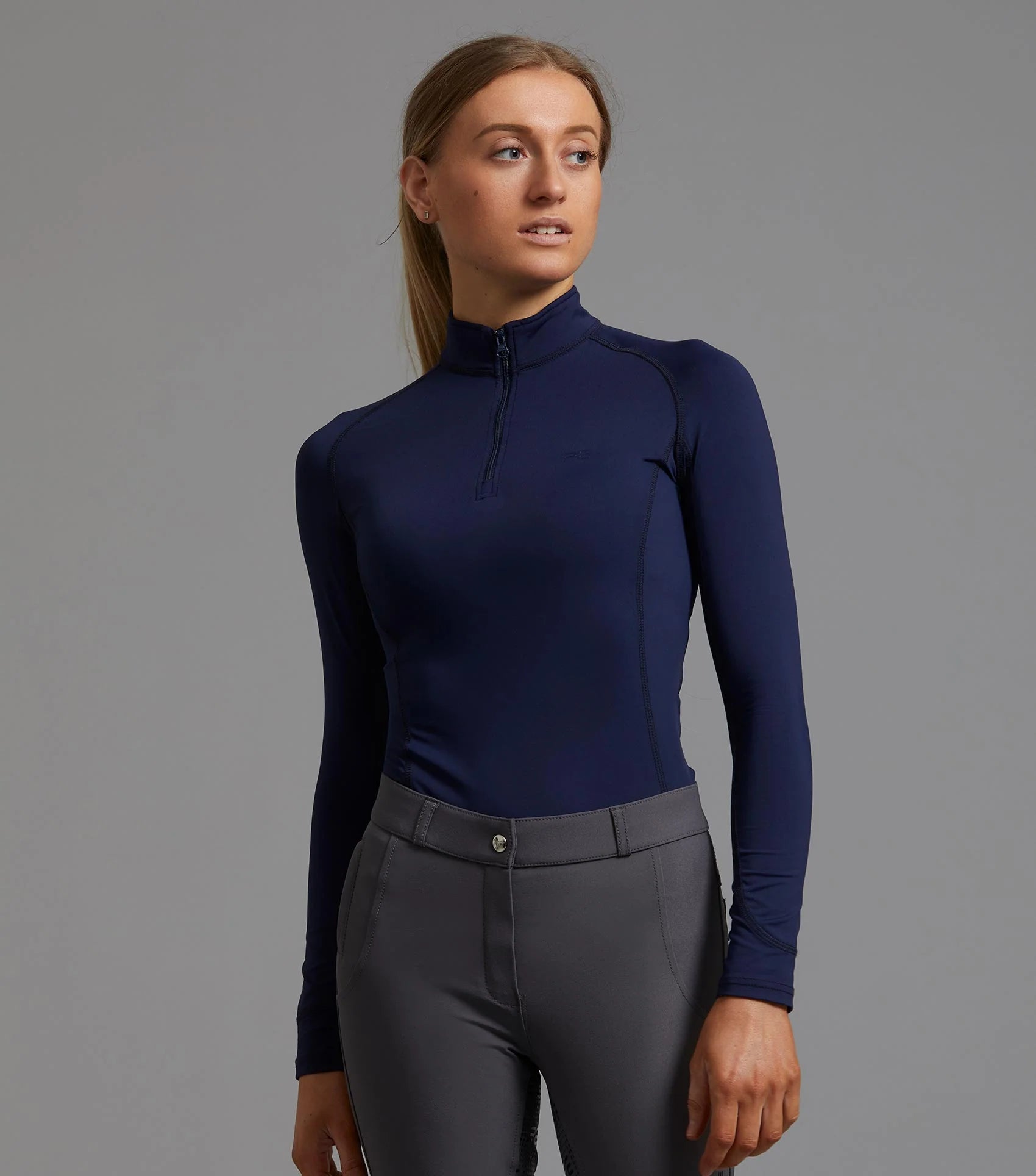 Premier Equine Ladies Riding Top - Navy. Technical Long Sleeve Equestrian Shirt. Ladies Horse Riding Apparel