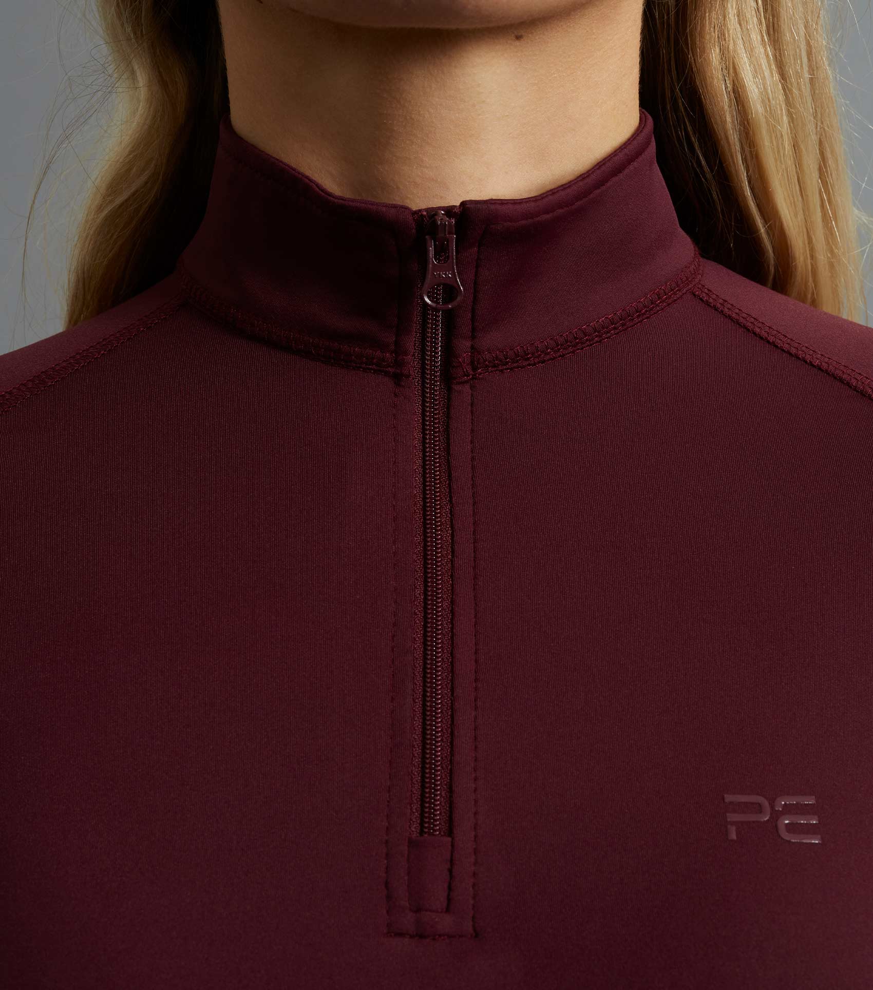 Wine Technical Riding Top: Women's Equestrian Performance Base Layer with Zip Neck by Premier Equine