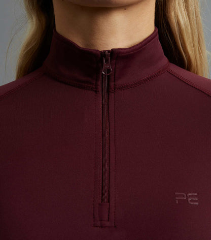 Wine Technical Riding Top: Women's Equestrian Performance Base Layer with Zip Neck by Premier Equine