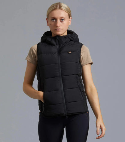 Premier Equine Pavoni Black Quilted Gilet for Ladies | Hooded Vest at Equiflair