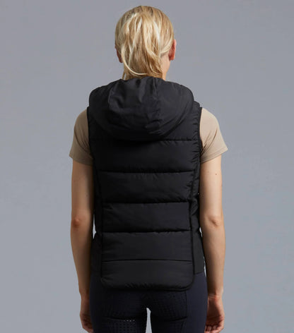Premier Equine Pavoni Ladies Quilted Gilet Black - Equestrian Training Vest with Hood - Equiflair