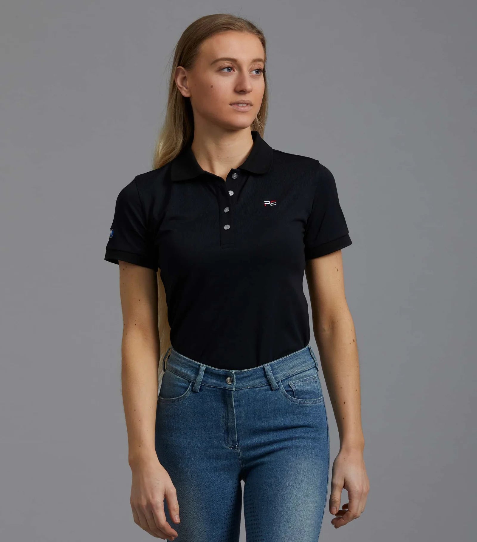 Ladies Black Equestrian Polo Shirt | Premier Equine Team Polo | Breathable Riding Top