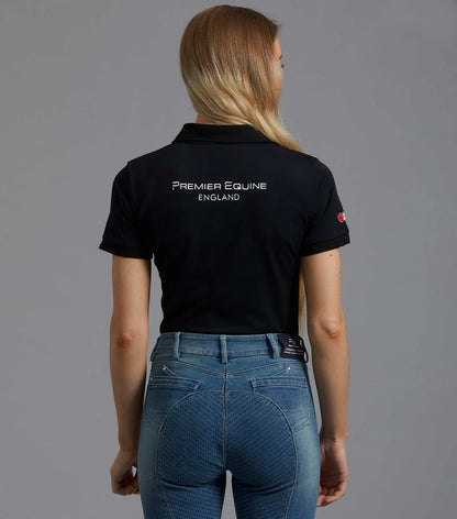Premier Equine Black Ladies Team Polo Shirt: Equestrian Riding Apparel, Moisture-Wicking
