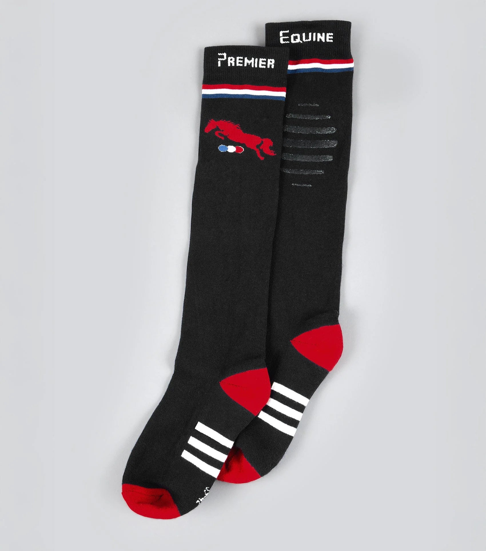 Premier Equine Replay Riding Socks - Black knee high socks with horse logo, breathable, moisture wicking equestrian socks