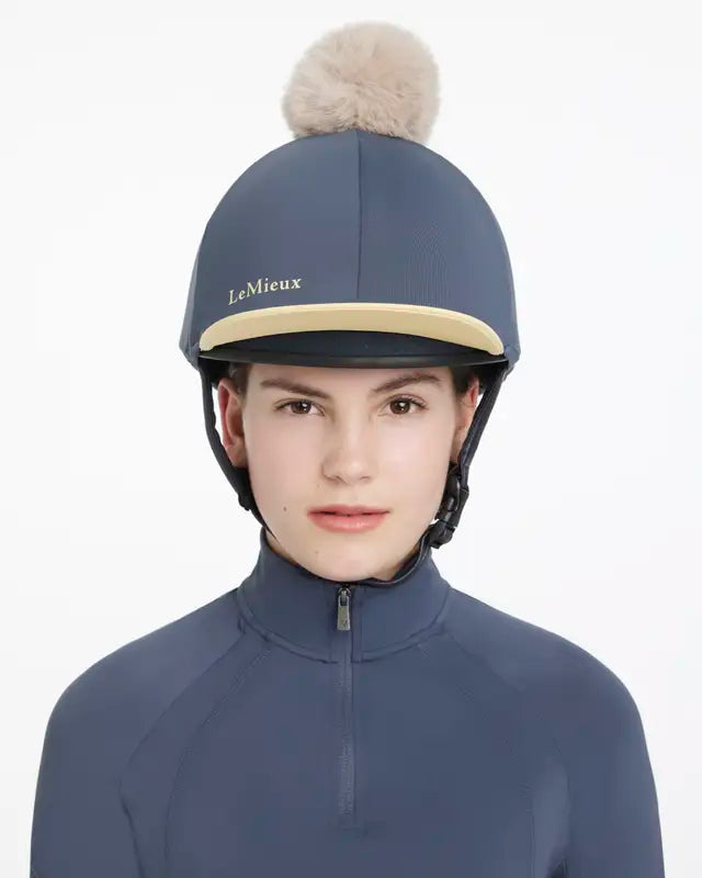 LEMIEUX Pom Hat Silk Dusk/Mimosa Riding Helmet with Detachable Faux Fur Pom Pom - Equiflair