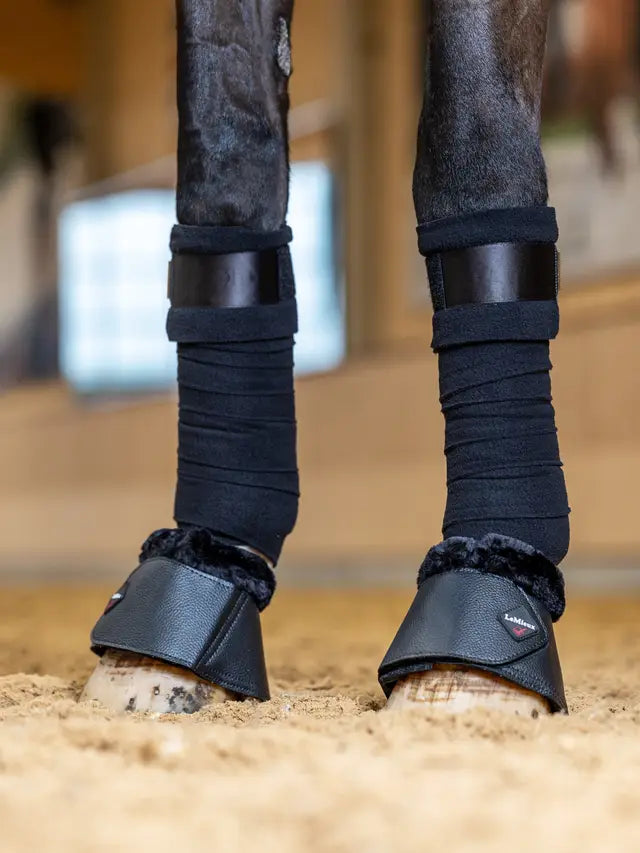 LeMieux Black Overreach Boots - Horse Leg Protection with Fleece Collar & WrapAround Closure for Equestrian Riding
