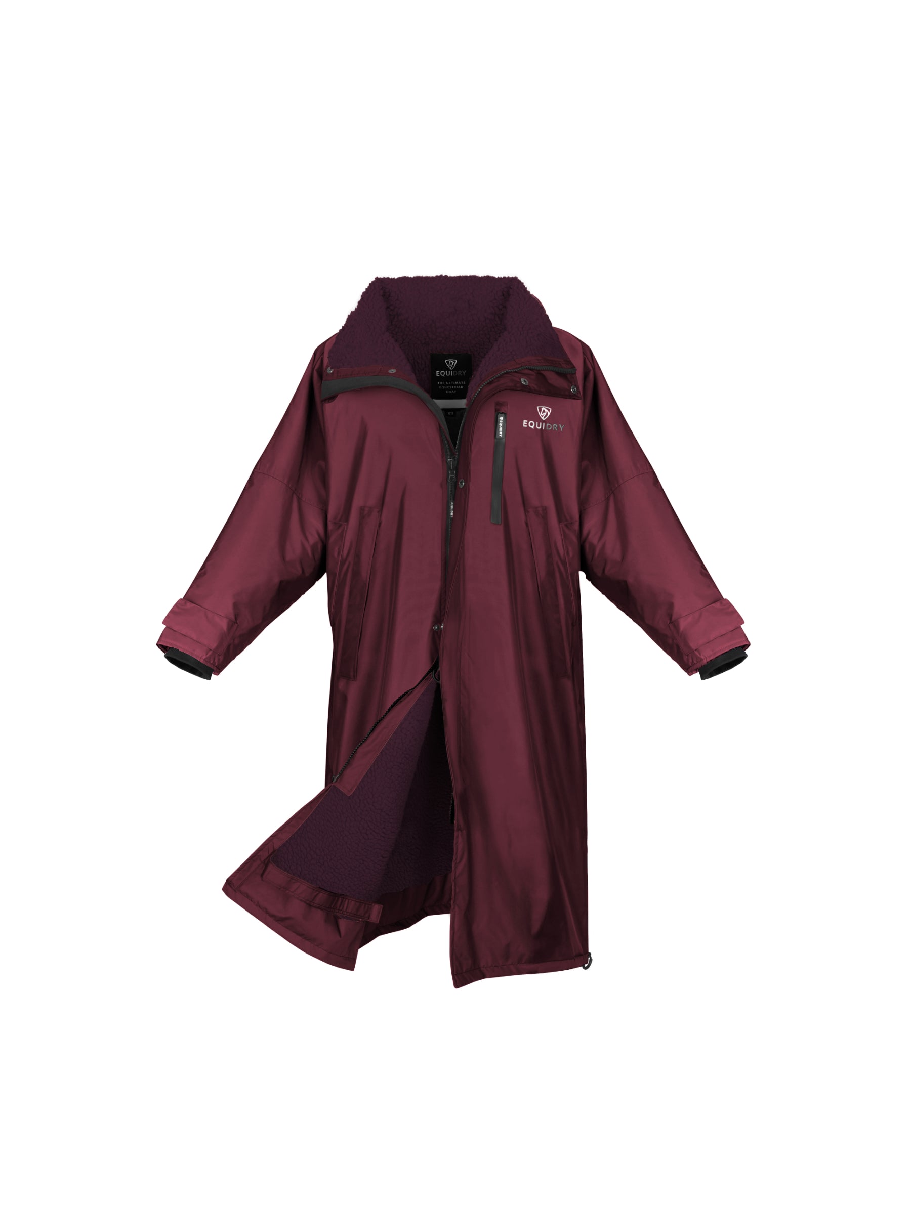 Evolution Pro women's Warm Waterproof Horse Riding Coat Thick Fleece Lining Stowaway Hood in plum