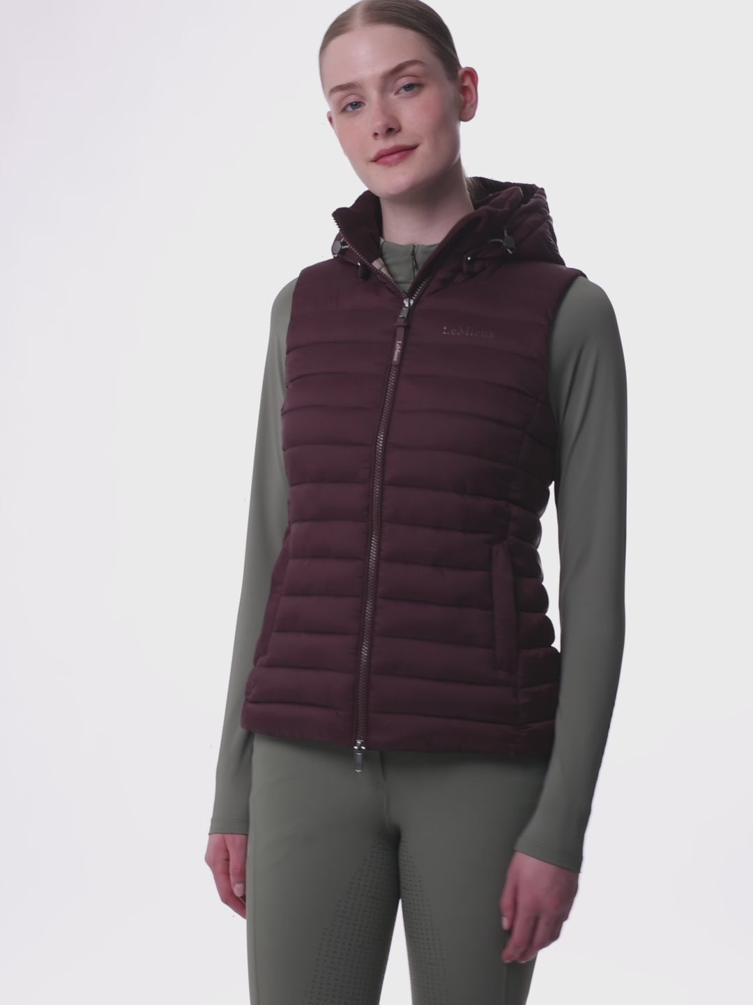 LeMieux Rose Hooded Puffer Gilet Damson