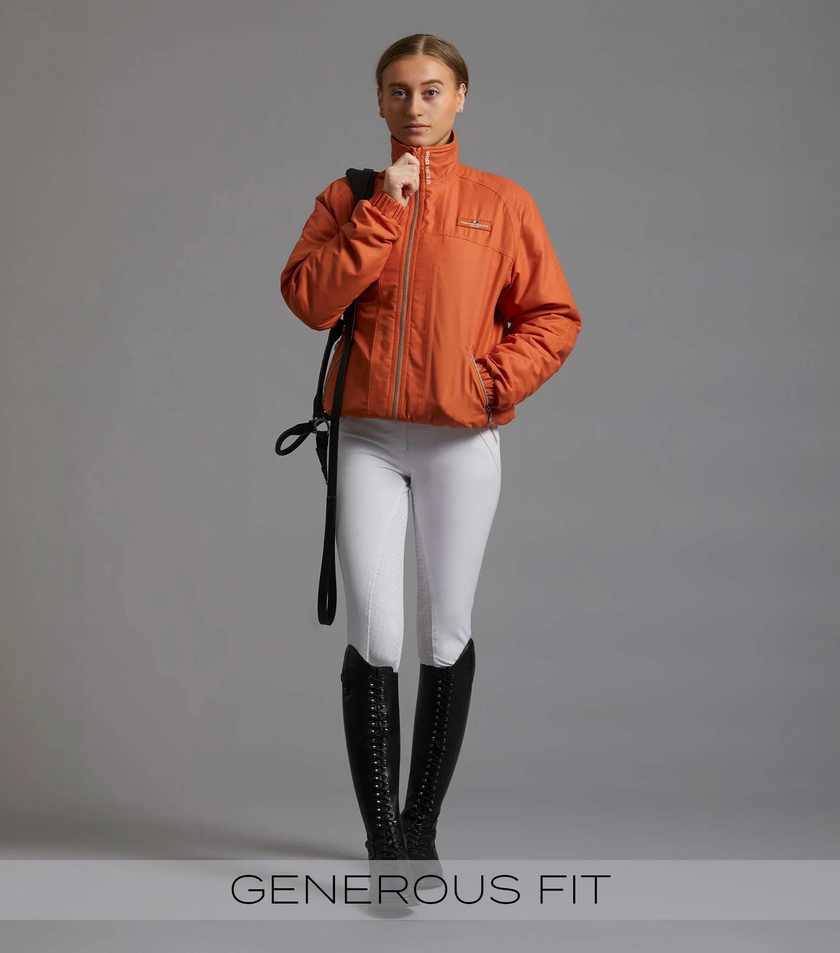 Premier Equine Pro Rider Unisex Waterproof Riding Jacket - Burnt Orange. Equestrian Fashion.