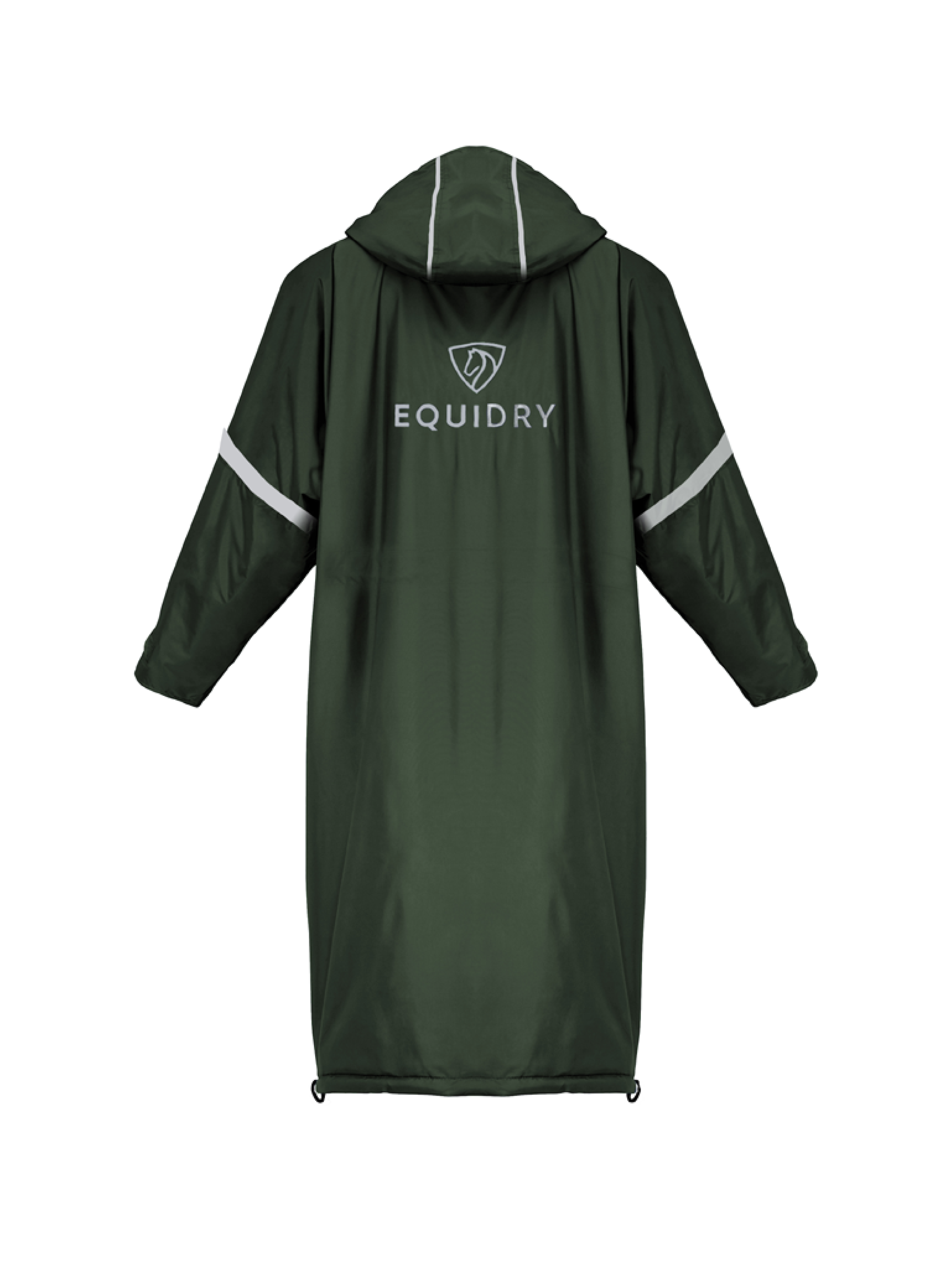 EQUIDRY waterproof horse riding raincoat thin fleece pro ride reflective black forest green studio back