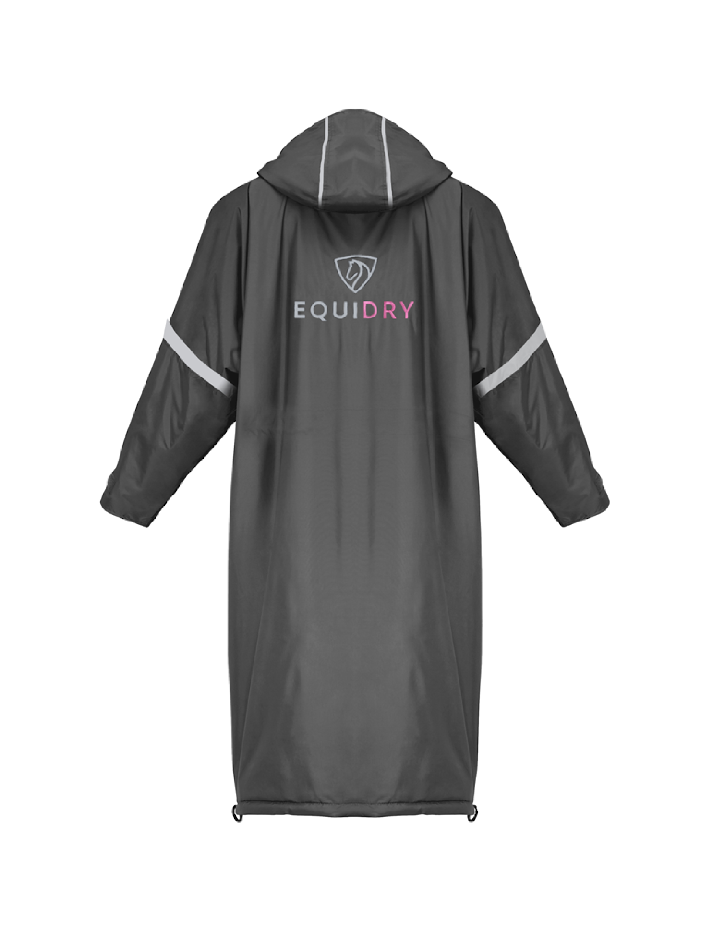 EQUIDRY waterproof horse riding raincoat thin fleece pro ride reflective charcoal/pale pink 