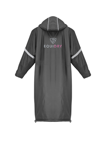 EQUIDRY waterproof horse riding raincoat thin fleece pro ride reflective charcoal/pale pink 