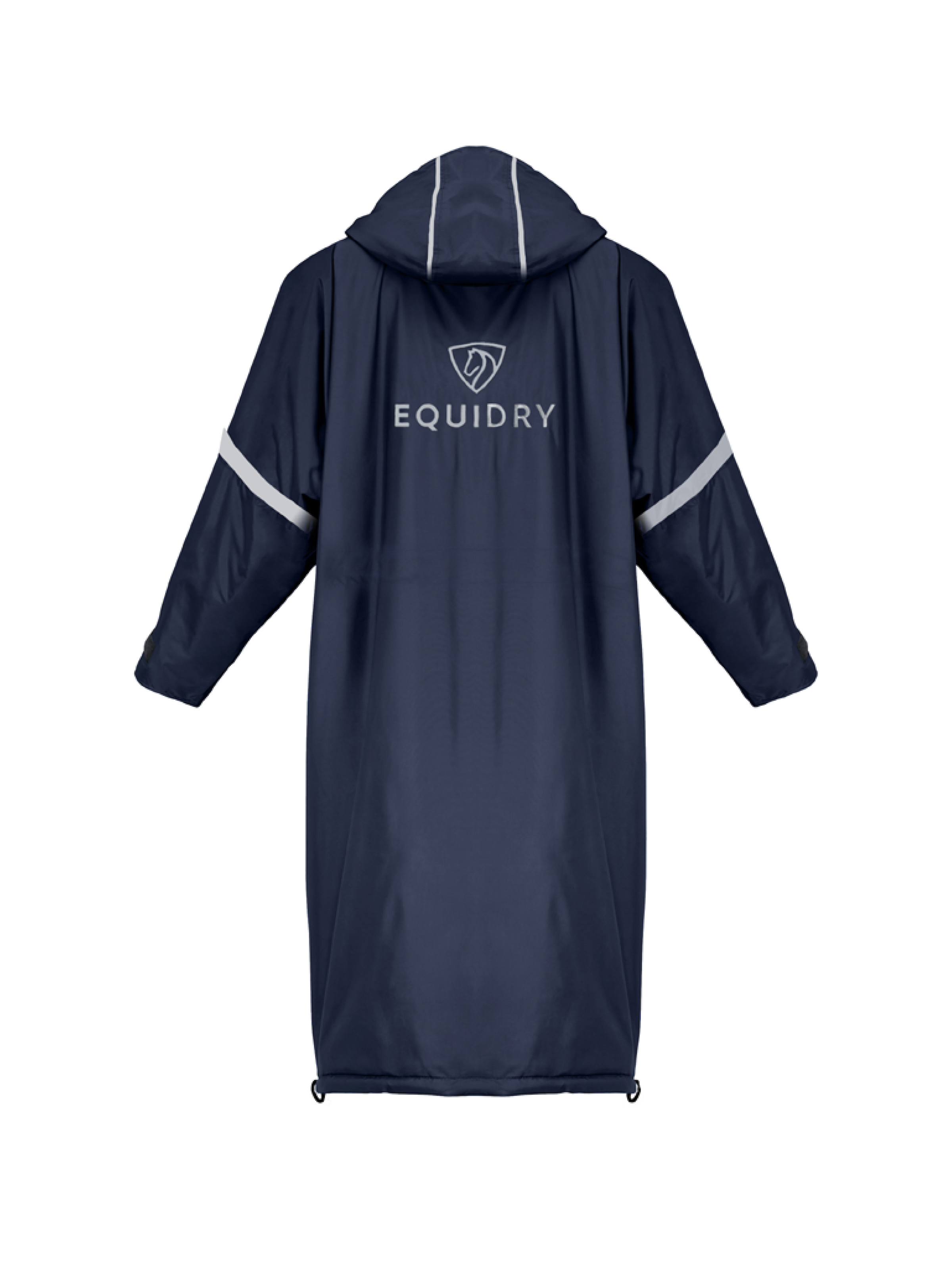 EQUIDRY Evolution Women's Reflective Navy Riding Coat Back View | Waterproof Equestrian Raincoat with Thin Fleece Lining