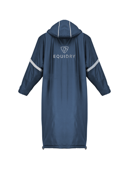 EQUIDRY waterproof horse riding raincoat thin fleece reflective steel blue back