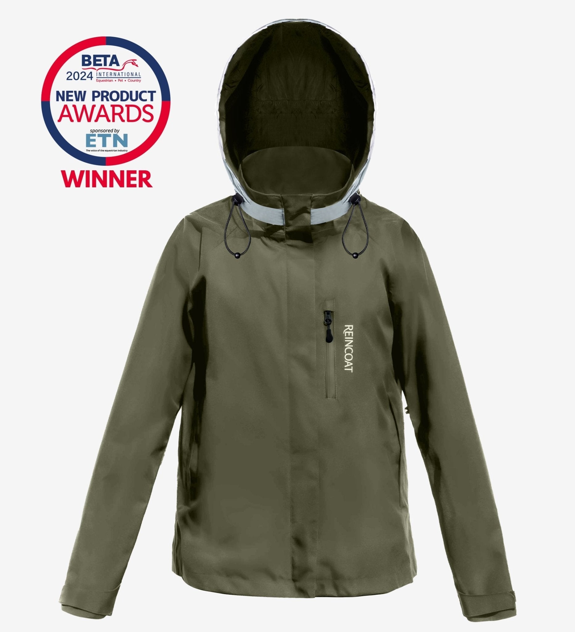 Award Winning Reincoat Air Women's Waterproof Riding Jacket - Olive Equestrian Coat.  Performance rain gear for outdoor activities