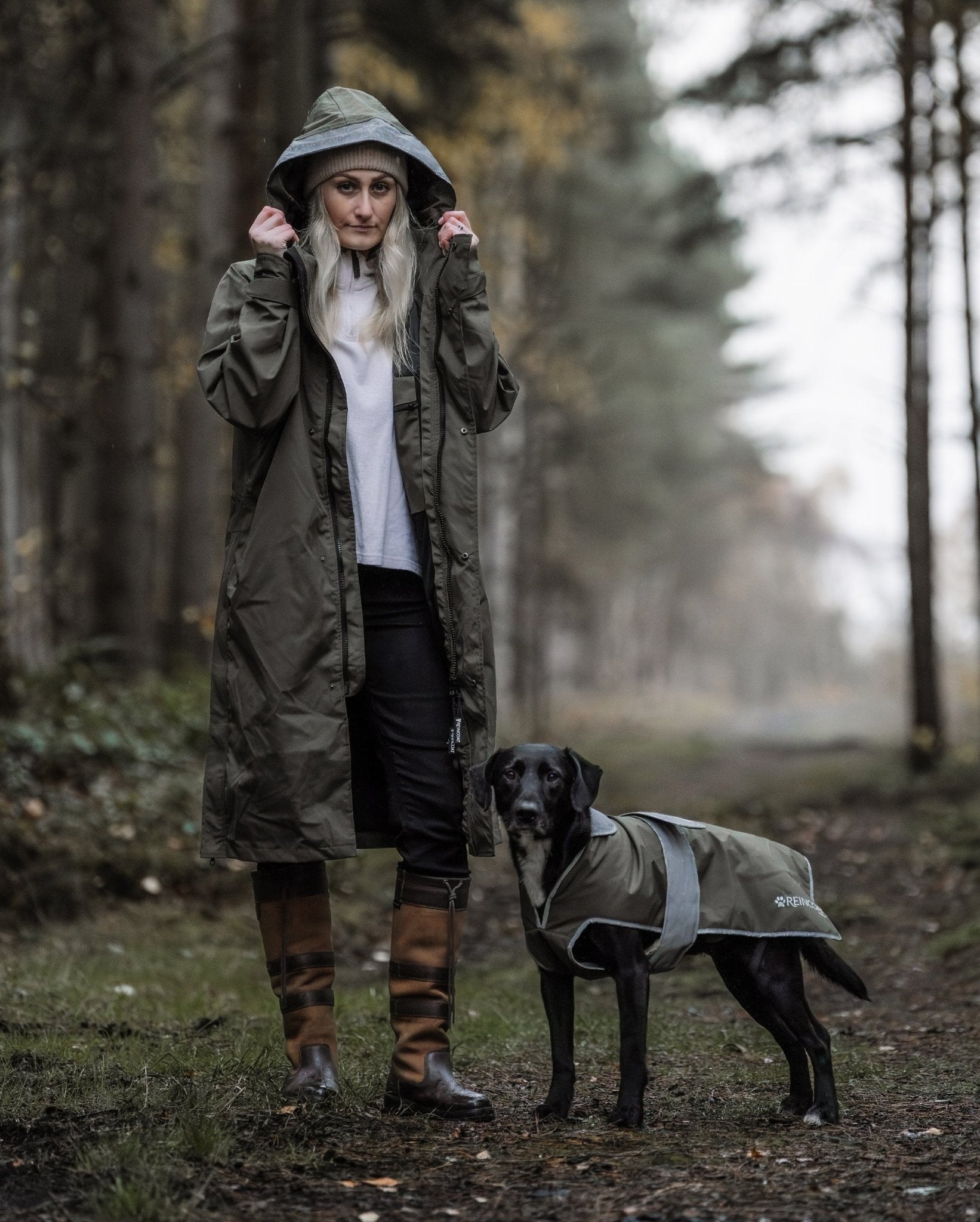 Reincoat Dog Olive Waterproof Coat - Equiflair: Stylish protection for your pup in any weather! Reflective, durable, and comfortable.